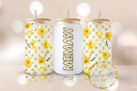 Floral Memaw 16oz Glass Can Wrap PNG Review