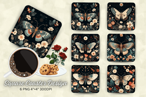 Floral Moth at Night Square Coaster Design Review