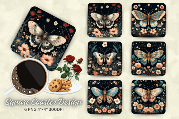 Floral Moth at Night Square Coaster Design Review