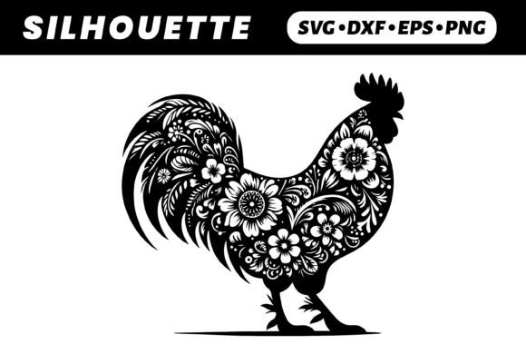 Floral Rooster Silhouette, Side View Review