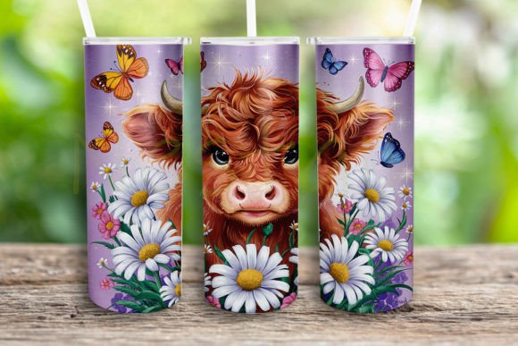 Highland Cow Floral Tumbler Wrap Png Review