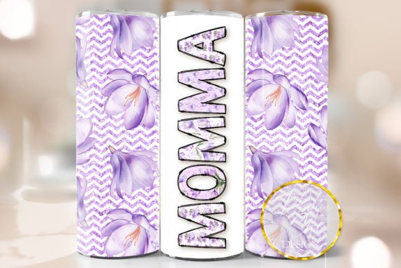 Purple Floral Momma Tumbler Wrap PNG Review